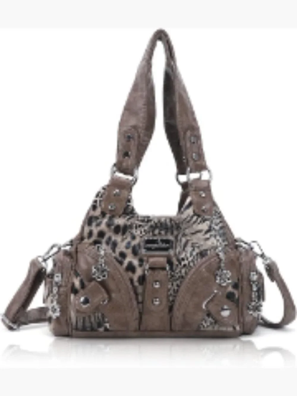 Women's Small Hobo Shoulder Bag Faux Leather Multi-Pocket Tote with Zipper